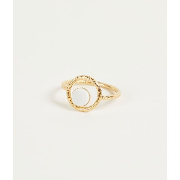 LOU YETU Bague Indy Pierre Plate Nacre Blanche Taille 56 blanc Achat Vente bague anneau LOU YETU Bague Indy Pierre Plate Nacre Blanche Taille 56 Plaque or Blanc