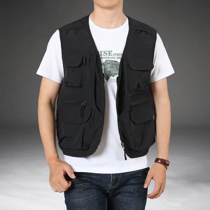 Homme Camo De Plein Air Gilet Multi-Poche Photographie Pêche Zipper Veste sans Manches Camoufler 4XL
