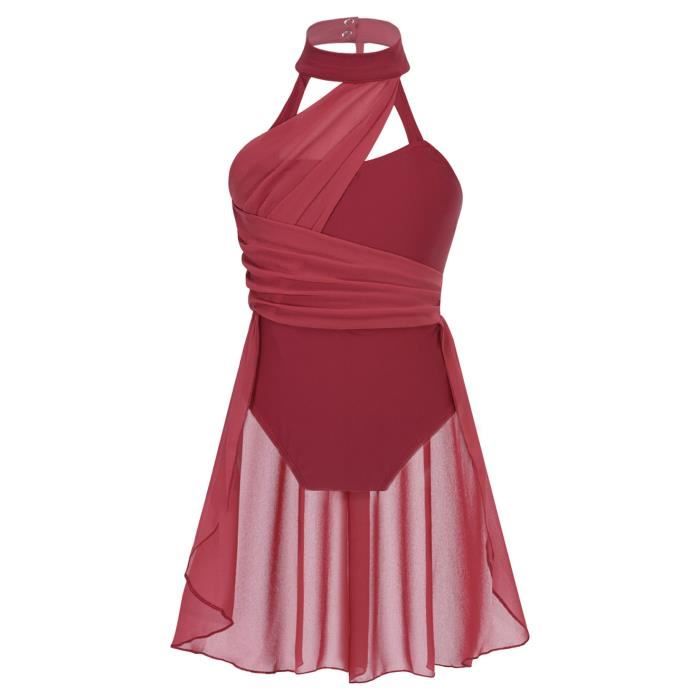 Hedmy Robe De Danse Asymétrique Femme - Justaucorps Lyrique Contemporain Sans Manches Avec Strass, Parfaite Pour Spectacles Et Soirées
