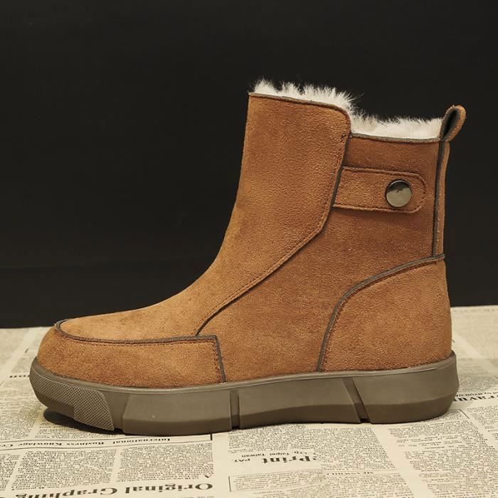 Bottes Neige Femme Martin Chaussures Su d Cuir Chaud Marron