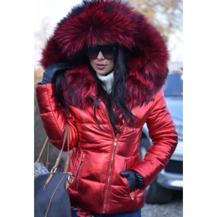 Doudoune a Capuche en Fausse Fourrure Femme Rouge Rouge Cdiscount Pret a Porter