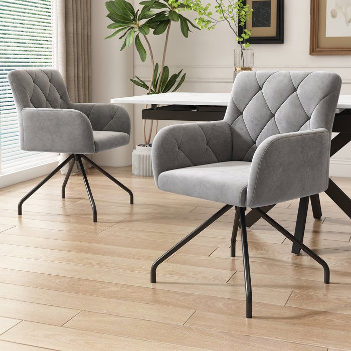 Chaise de salle à manger Lot de 2 - Velours gris clair - 4 pieds en métal - 49x57x82cm