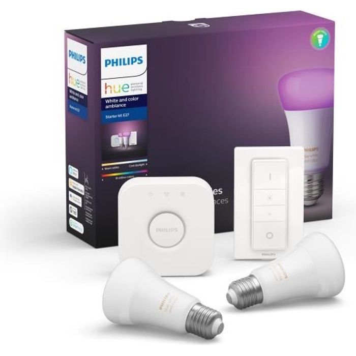 PHILIPS HUE KIT DEMARRAGE 2 lampes ampoules connectées E27 White