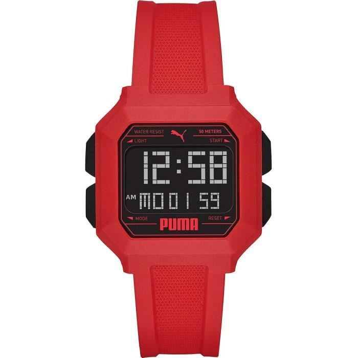 Puma Montre Homme P5055 Rouge en Acier Inoxydable avec Bracelet en Silicone
