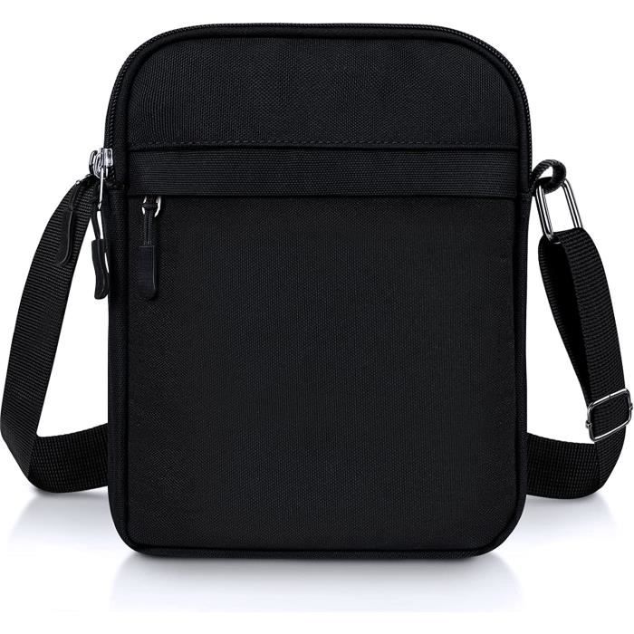 Sac Bandoulière Hommes avec 5 Pockets, Petit Sacoche Bandoulière Homme et Femme pour Voyage Randonnée et Sports,Noir