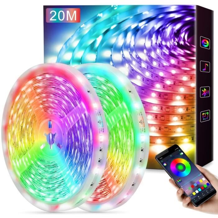 Ruban LED, 20M Bande LED Multicolore, bandeau led avec bluetooth  Télécommande, 20 Couleurs et 8 Modes pour Léclairage à La Maison -  Cdiscount Maison