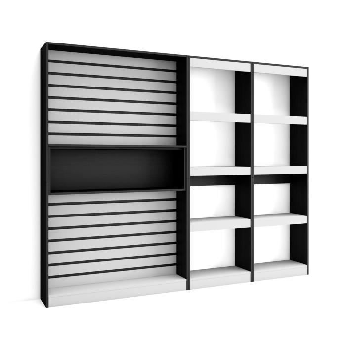 étagère bibliothèque - skraut home - 230x186x25cm - blanc et noir - style moderne - trois étagère bibliothèque