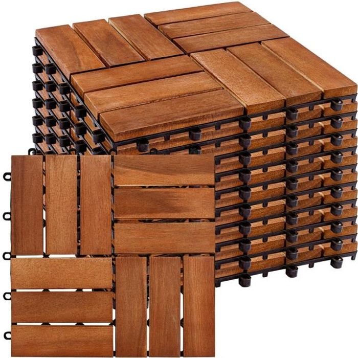 Dalle en bois d'acacia STILISTA - modèle mosaïque - lot de 11 dalles