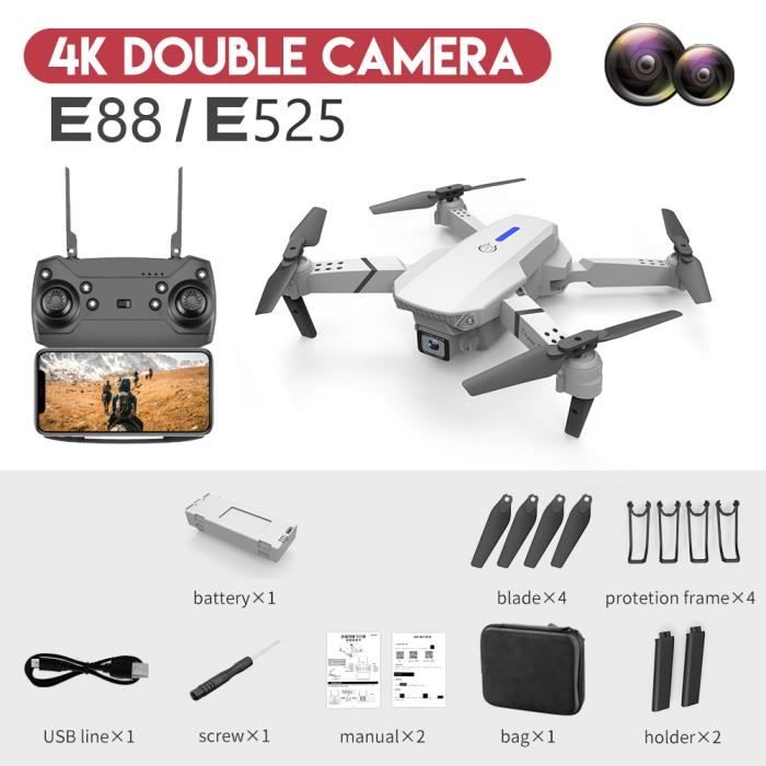 Drone Professionnel E88 4K - Caméra Grand Angle HD 1080P, WiFi FPV, Maintien D'altitude