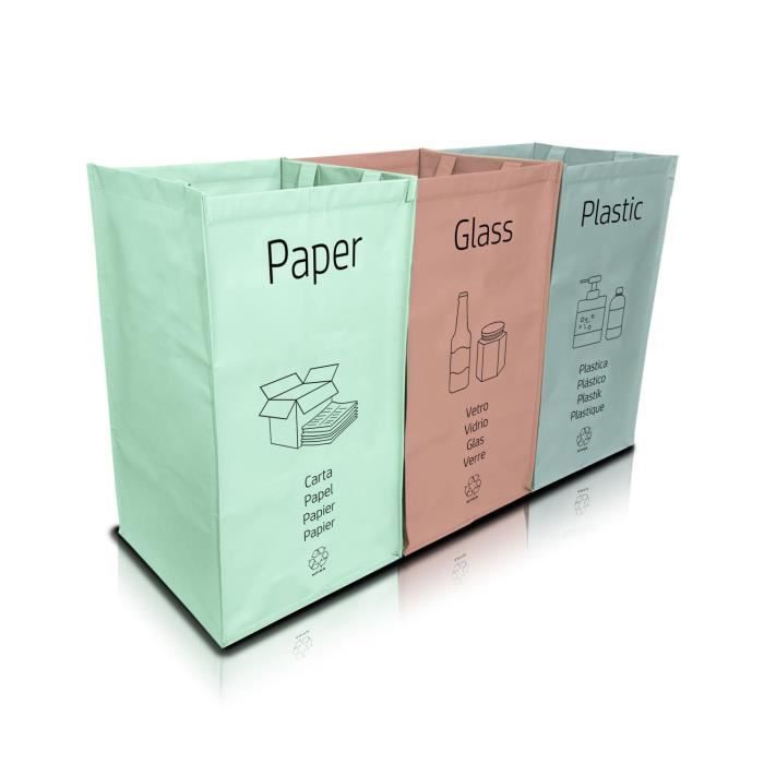 Norggo® Poubelle Tri Selectif 3 Bacs 40L - Sac Tri Selectif Pour Le Plastique, Le Papier Et Le Verre - Flexible Poubelle De Tri Avec Poignée - Bac De Tri Pour Déchets