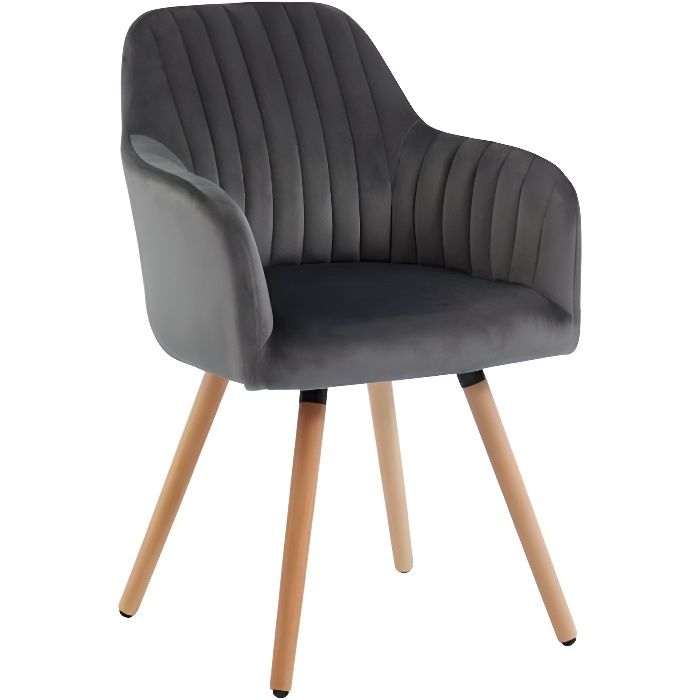 chaise avec accoudoirs eleana - vente-unique - velours & métal effet bois - gris - style vintage - intérieur
