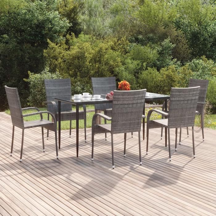 vidaXL Ensemble à manger de jardin 7 pcs résine tressée