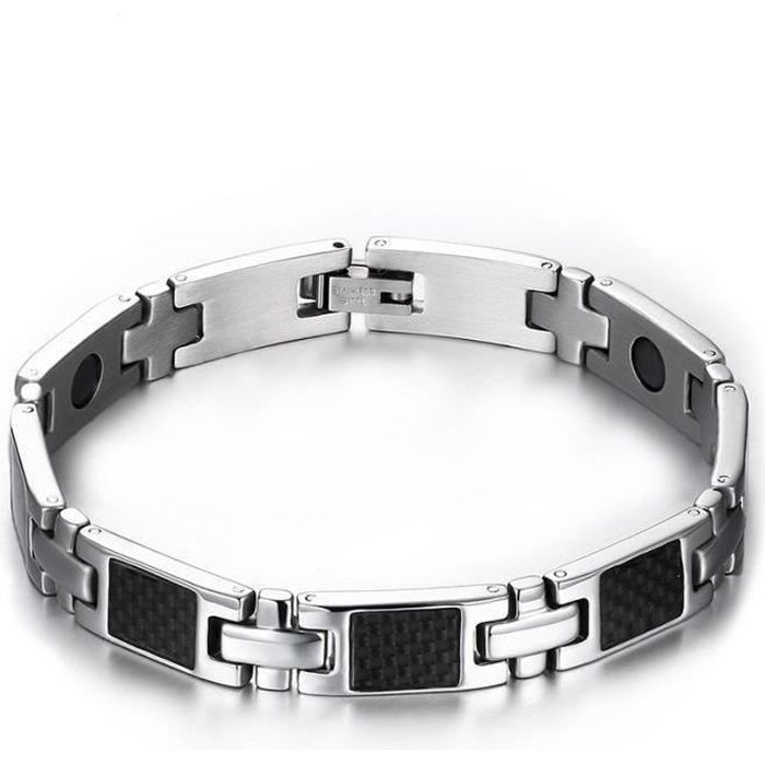 bracelet homme acier magnetique fibre de carbone