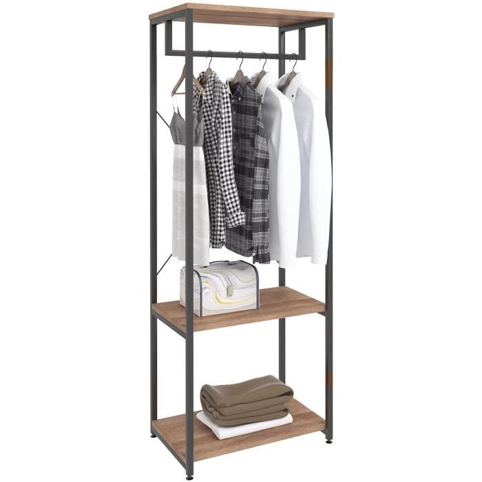 Woltu Armoire De Rangement Metal Et Bois Noir Et Chene Clair