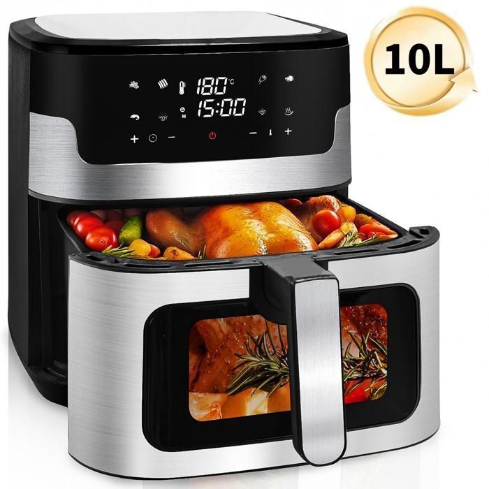 Friteuse sans huile 10 L 1900W - 8 programmes - Écran LED Tactile - Fenêtre Visible - Minuterie Thermostat