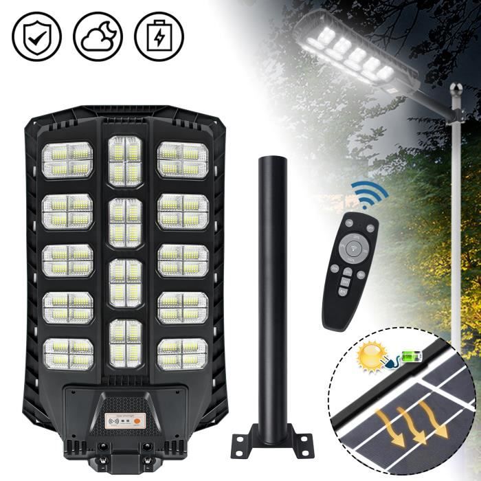 800W Réverbère Solaire Extérieur, Lumens Élevés Projecteur Solaire À Led Avec Détecteur De