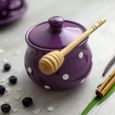 City to Cottage | Sucrier Pot de sucre | violet à pois blancs en céramique avec couvercle fait et peint à la main-1
