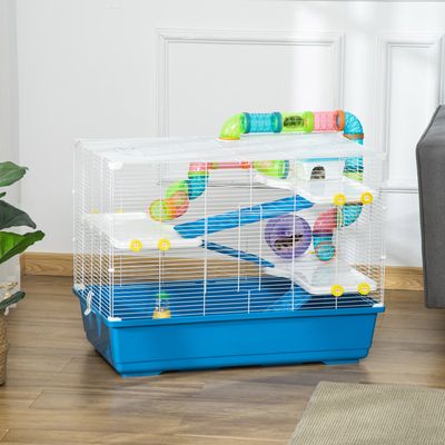 Pawhut - Cage Pour Hamster Souris Rongeur 4 étages Avec Tunnels Mangeoire Roue Maison échelles Dim. 46L X 30l X 58H Cm Orange