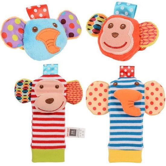 KroY PecoeD 4 Pcs Hochet Bébé Poignet Et Chaussettes - Jouets D'Éveil Sensoriel Garçons Filles