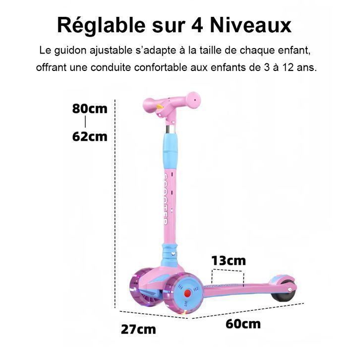 Trottinette 3 Roues pour Enfant - Couleur Bleue - Stabilité et Sécurité Renforcées