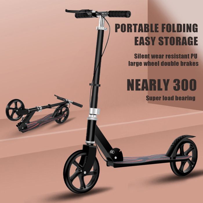 Trottinette Urbaine Pliable – Frein Main Et Pied, Charge Max 150 Kg, Panier Inclus – Hauteur Réglable, Noire