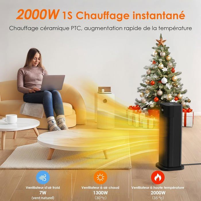 Chauffage d'appoint PTC - TWINBIRD - 2000W - 4 modes - Mode éco