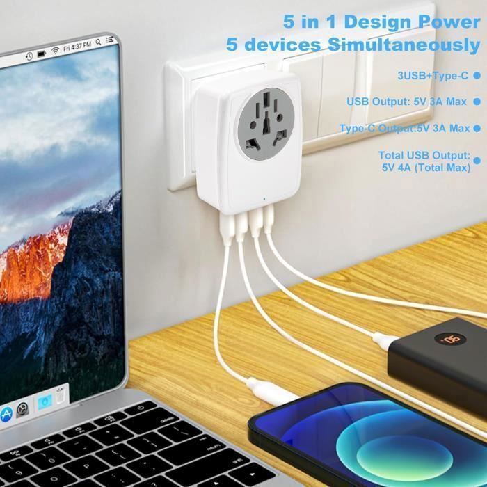 TESSAN Adaptateur Prise France vers USA, Adaptateur USA 4 en 1 TESSAN Adaptateur Prise France vers USA, Adaptateur USA 4 en 1