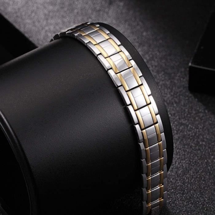 Bracelet Magnétique Homme/Femme Plaqué Or - 21,5cm Ajustable