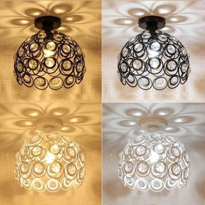 Lustre Plafonnier En Fer Blanc Avec Verre Satiné, Style Champêtre – Sans Marque