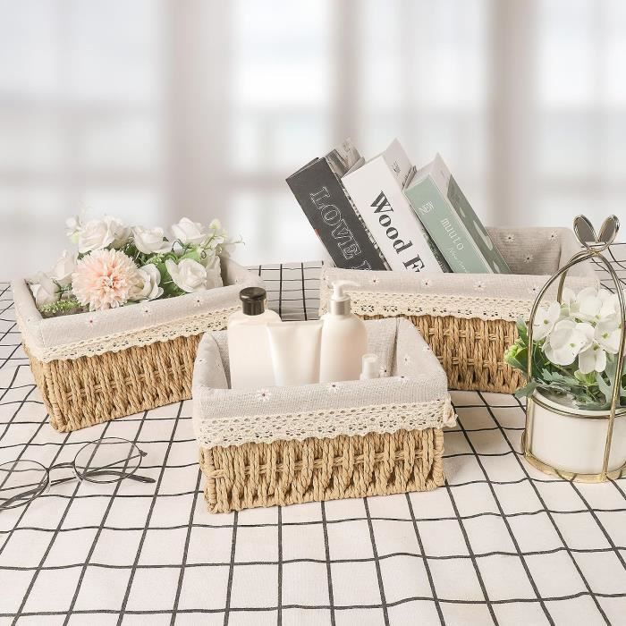 OUTBROS Lot De 3 Panier Rangement Tissé En Corde Coton, Panier Rangement Salle De Bain