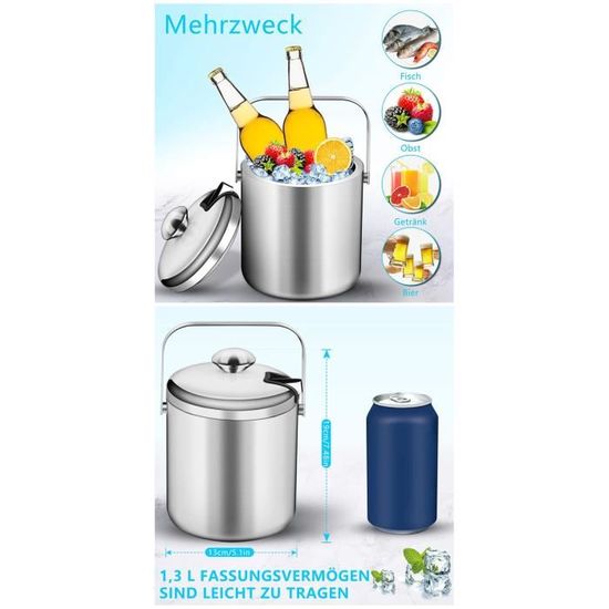 Seau à Glace Isotherme EMSMIL 3L | Acier Inoxydable Double Paroi | Avec Pince Et Couvercle | Pour Champagne
