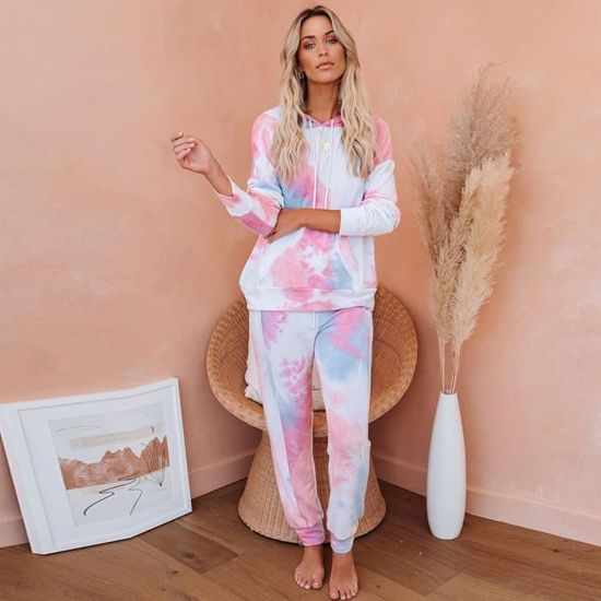 OS 2 pi ces femmes capuche surv tement tie dye pantalons ensembles