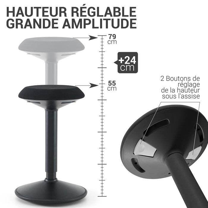 Siège Ergonomique Base Antidérapante Tabouret Ergonomique ACXIN - Hauteur Réglable 43-61cm - Base Antidérapante Gris Tabouret Bureau Antidérapant