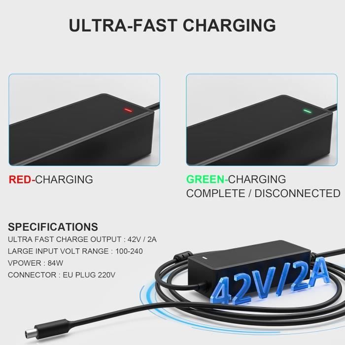 Chargeur Universel 42V 2A Pour Trottinette électrique, Vélo, Hoverboard - 4 Connecteurs Inclus - Sécurité Optimale