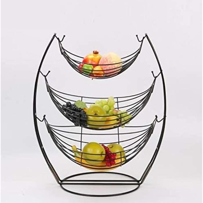 Panier à Fruits 3 étages Amovible En Métal - Idéal Pour Pain, Snacks, Légumes - Organisation Cuisine Pratique - 8