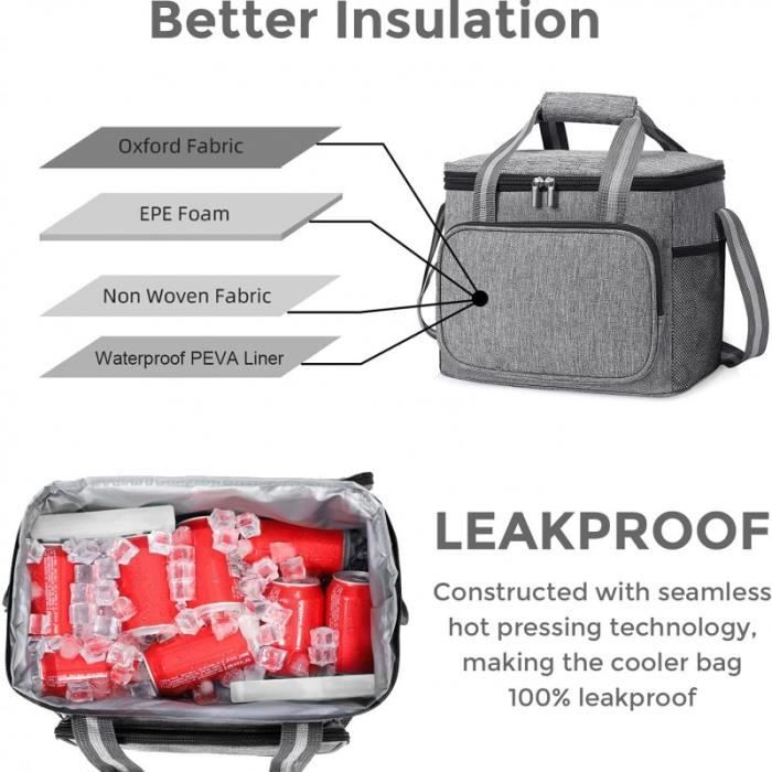 Sac Isotherme Pliable 40L En Tissu Oxford - Isolant, étanche, Pour Pique-nique, Camping, Barbecues (noir) - 4