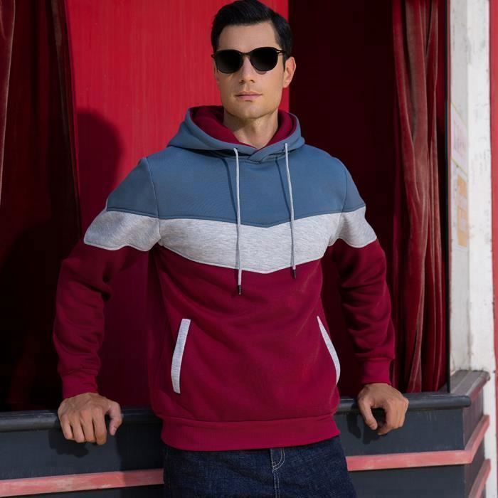 Sweat Homme Rouge Blanc Noël Imprimé Sweatshirt Homme Coton