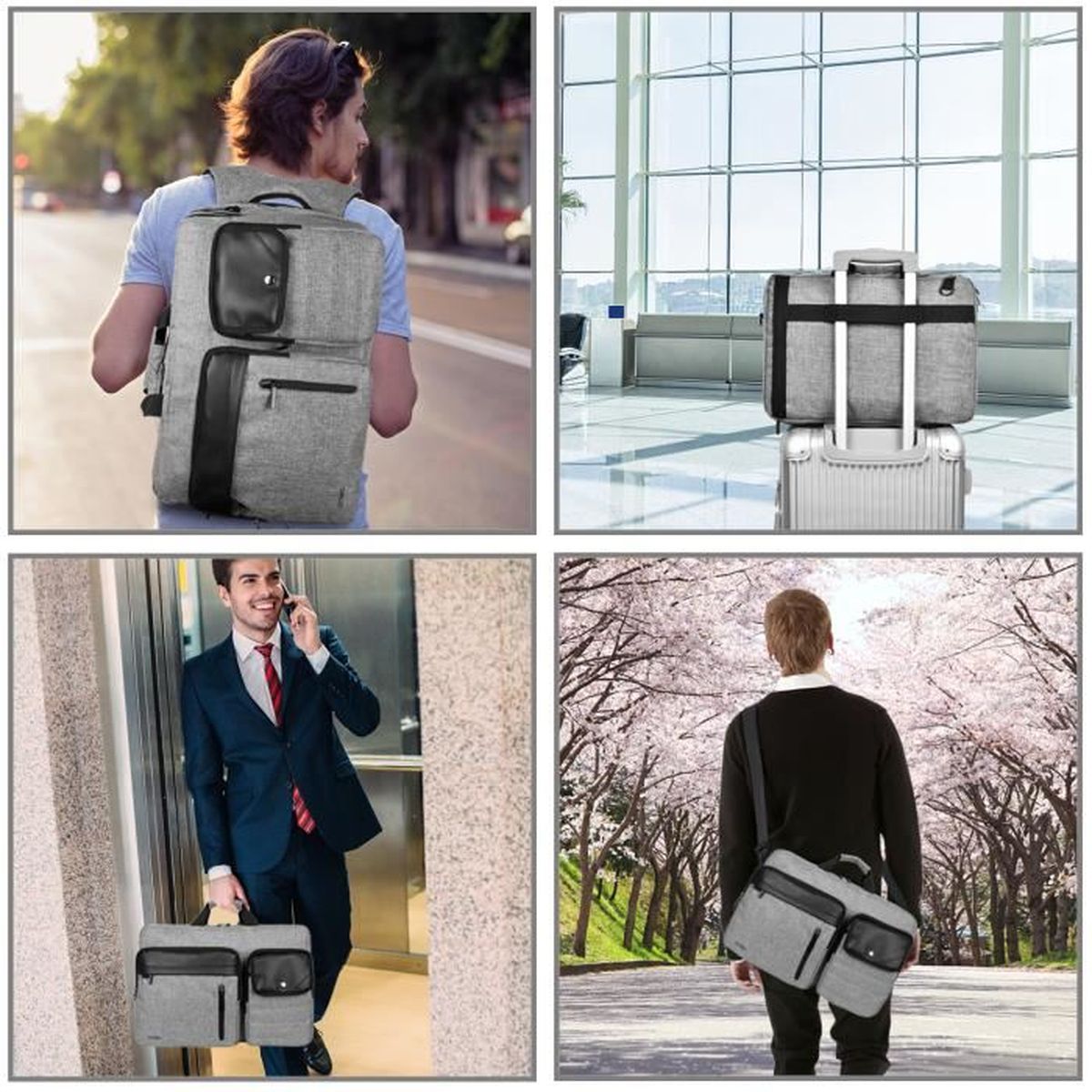Sacoche 15.6 Canvas Dark Grey Bandoulière CoolBELL 5506 Sac d’ordinateur Portable Convertible en Sac à Dos 