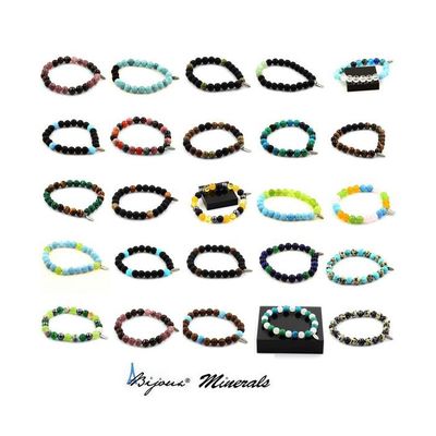 Bracelet Perles Pierres Naturelles : Péridot, Angélite, Calcédoine Bleue + Agate - Neuf