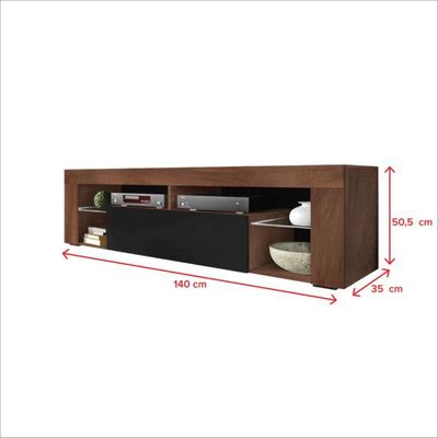 Meuble TV / Banc TV (140 cm, blanc mat / gris brillant, sans LED) - BIANKO