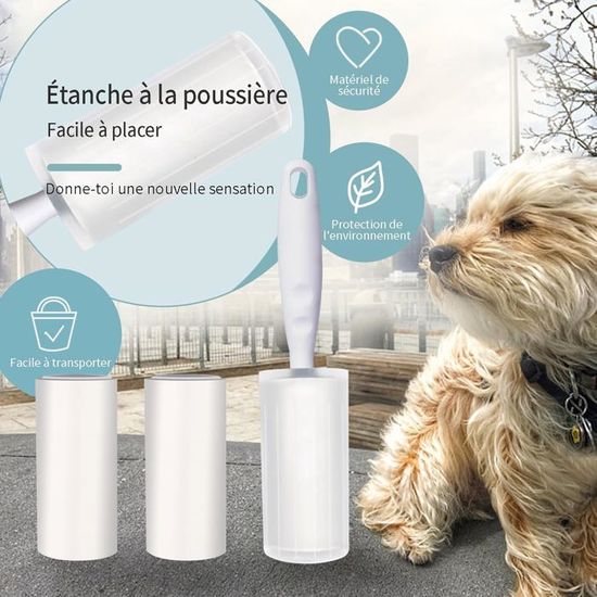 Rouleau Adhésif Anti-poils - 6 Rouleaux + Poignée Ergonomique - 420 Feuilles Pour Vêtements Et Meubles