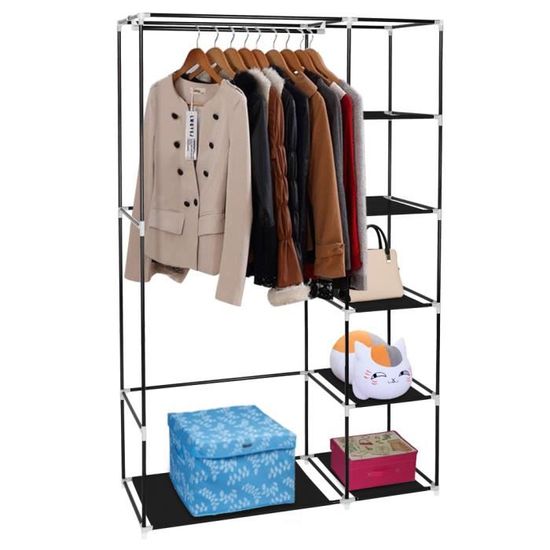 Armoire De Rangement Métallique Avec Barres De Suspension - 105 X 45 X 170 Cm, Noir | Penderie Dressing Portable
