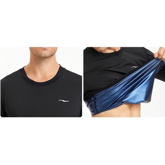 T shirt de Sudation Homme Col rond Manches courtes Elastique Fitness Musculation Bruler des graisses Suer plus Cycle de chaleur Noir Cdiscount Sport