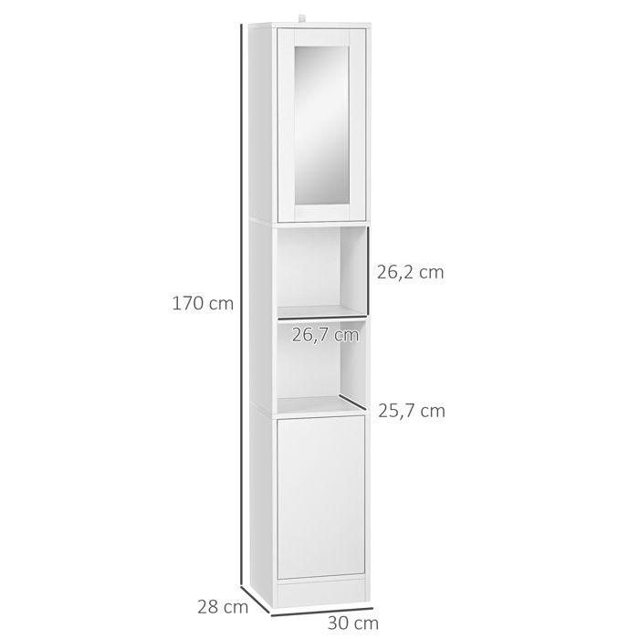 Colonne De Salle De Bain Avec Miroir Kleankin - Meuble Haut Blanc 32x28x162 Cm