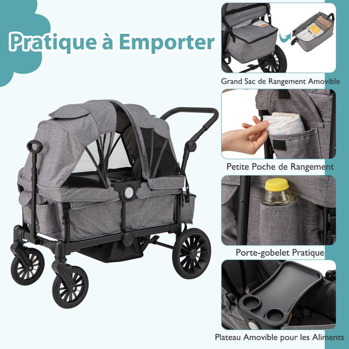 GOPLUS Poussette Double Pliable pour Bébé,Landau à Places avec