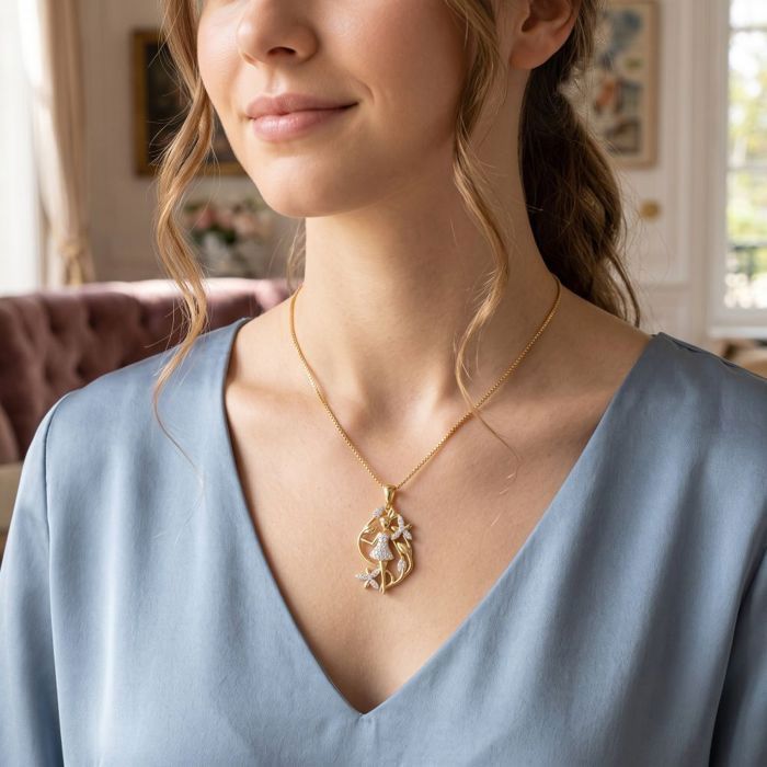 Collier Enfant Fée - Chaîne Et Pendentif En Cristal Plaqué Or - 41-45 Cm