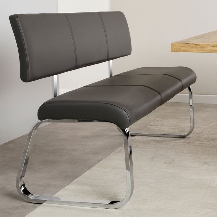 Banc Design Vilas 3 Places - Revêtement Synthétique Noir - Pied Chromé 136x87x56cm