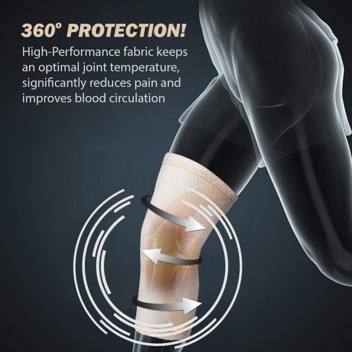 Genouillère POWERLIX – Pour Sport, Arthrite, Ménisque, Tendinite – Noir M – Compression 4 Voies, Anti-glisse