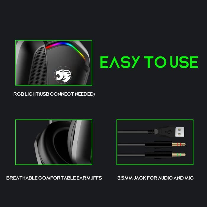 Casque filaire Gaming 7.1 RGB lumière HiFi suppression du bruit casque  Gamer 7.1 véritable stéréo Surround USB avec micro pour PC - Cdiscount  Informatique