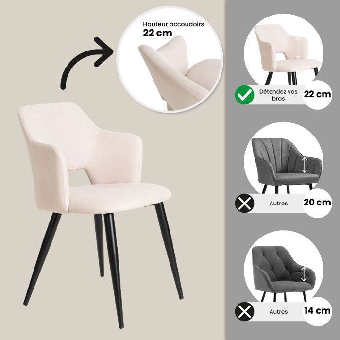 Chaises De Salle à Manger En Chenille - Lot De 4, Pieds Métal, Dossier Ergonomique, Capacité 250 Lb - Kaki - 4